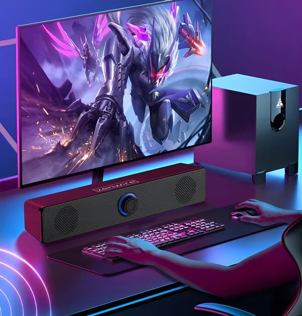 Zenwire BT-S057 mini soundbar-computerhøjtaler 2.0 USB 18W med LED til bærbar computer
