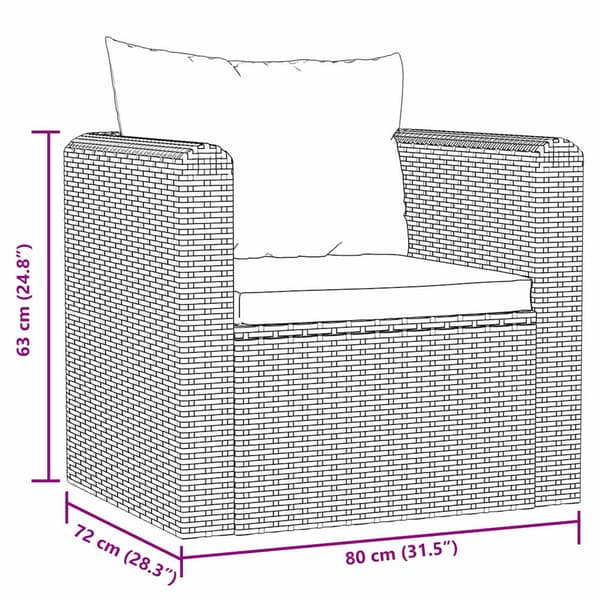 vidaXL lænestol med hynde, polyrattan, sort