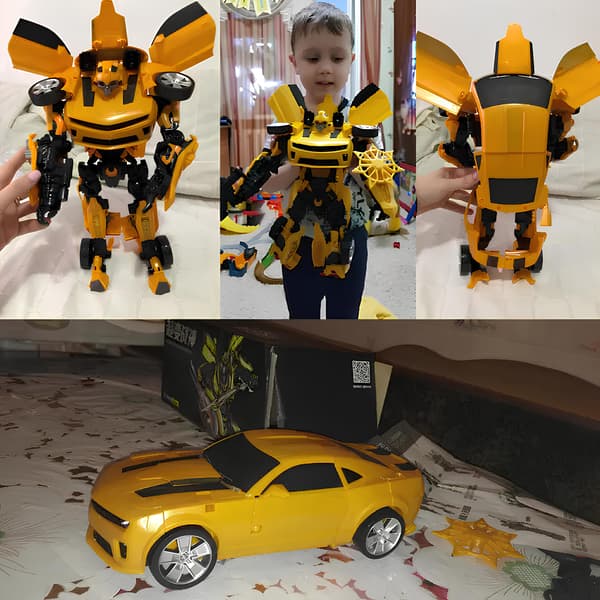 Robotbil Auto Robot Gul 2i1 42 cm transformerende legetøj med lyd og lys til børn