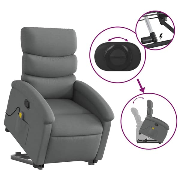 vidaXL Lyftbar massagefåtölj mörkgrå tyg