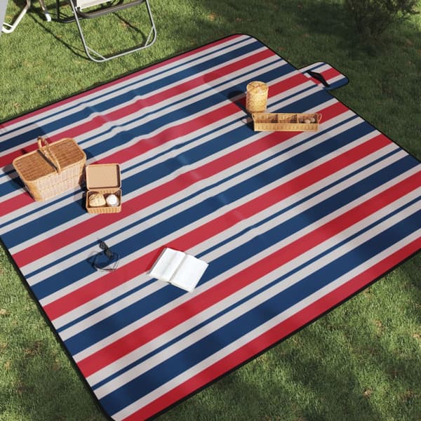 vidaXL foldbart picnictæppe røde og blå striber 200x200 cm