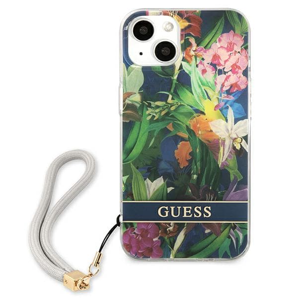 Guess Blommigt Remfodral till iPhone 13 mini, Blå