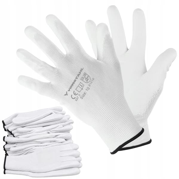 Polyesterhandskar med polyuretan, vita, 12-pack, storlek 7, Vorstahl-kvalitet