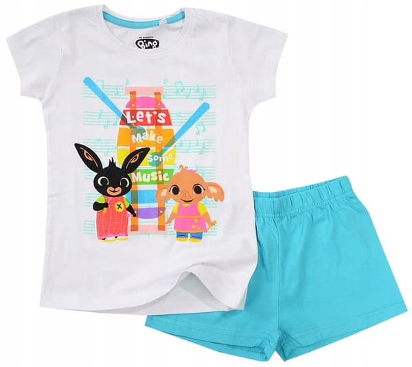 BING FLICKPYJAMAS KORTARMADE SHORTS vit blå 110 D050W