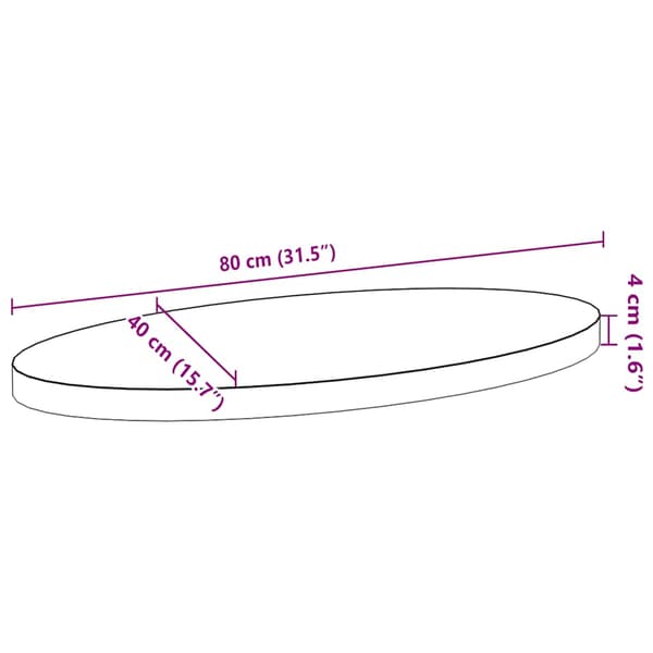 vidaXL bordplade 80x40x4 cm massivt egetræ ovalt