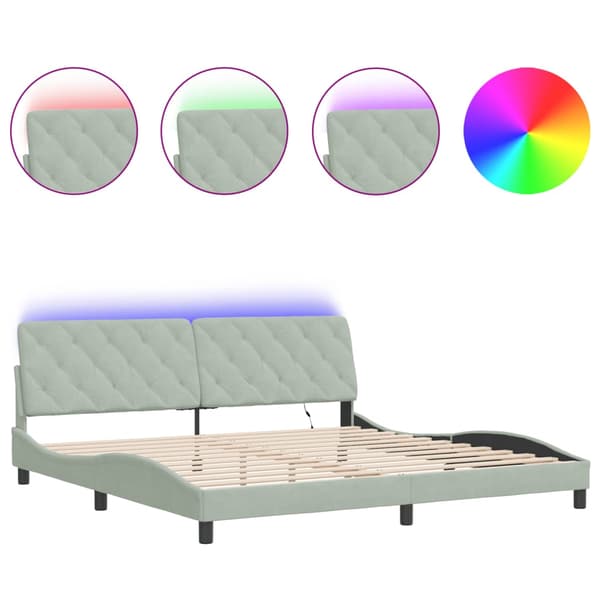 vidaXL Sängram med LED ljusgrå 200x200 cm sammet