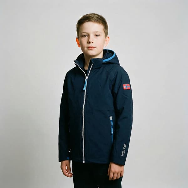 Trollkids Kvalvika barnjacka softshell marinblå 98 regntät med dragkedja