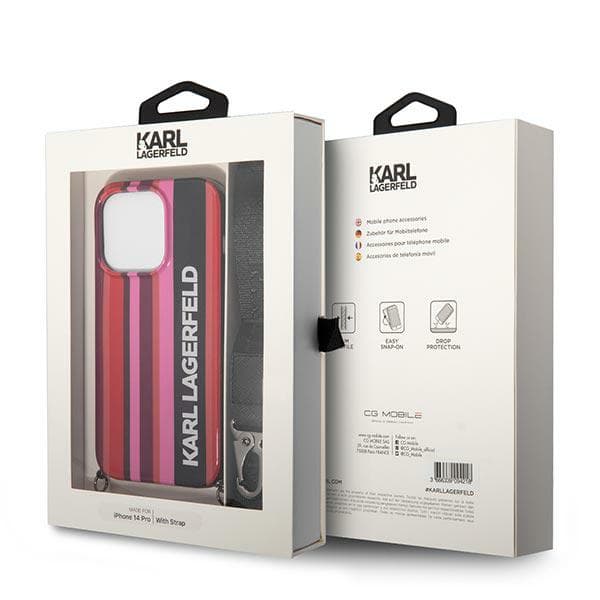 Karl Lagerfeld Color Stripes Strap-etui til iPhone 14 Pro Max, lyserød