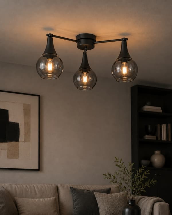 Loftlampe 3xE27 STJERNE RØGET SORT