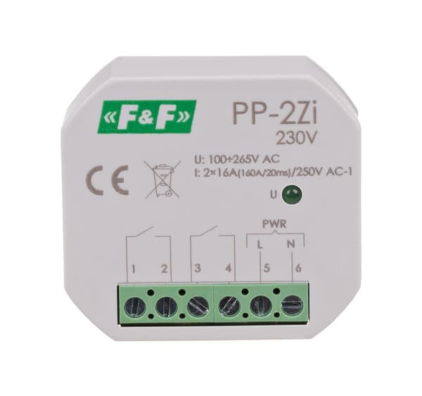 Elektromagnetisk relæ, 2Z 16A, indbygget PP-2Z-LED-230V