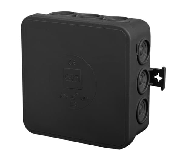 Påbygningsdåse E12 85x85x39 - 12 membraner, sort, IP55