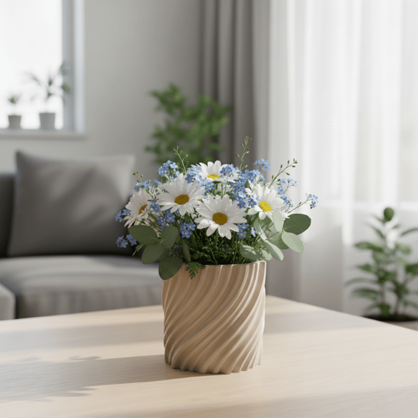 Moderne bølget beige urtepotte til planter, snoet form