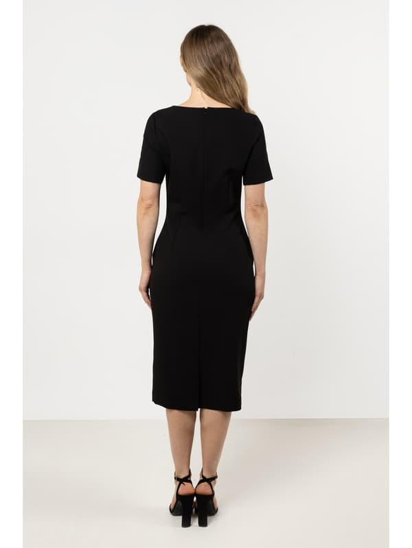 Klassisk midikjole med korte ærmer - sort S
