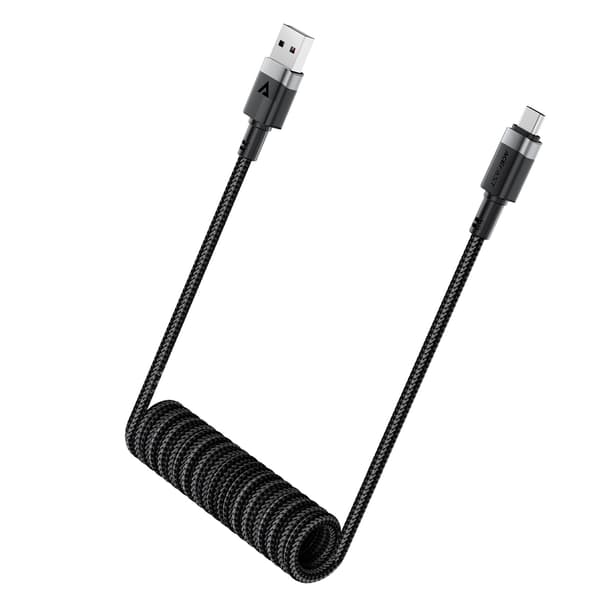 Spiraalikaapeli USB-A - USB-C 480Mb/s 3A 1.2m - musta