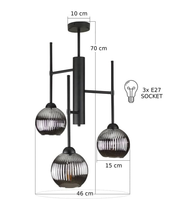 Loftlampe 3xE27 KLIPER MØRK