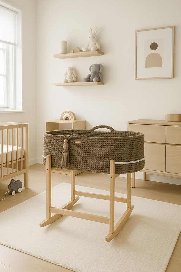BOHO Håndlavet Moses-kurv med vugge - Mokka