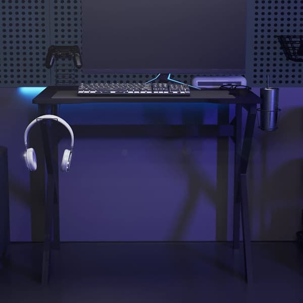 vidaXL gamingbord med K-formede ben sort 90x60x75 cm