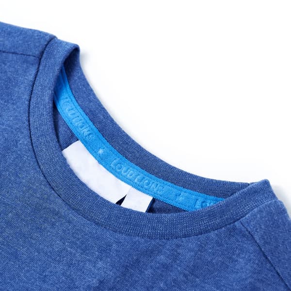 Barn-T-shirt, mörkblå melerad, 128