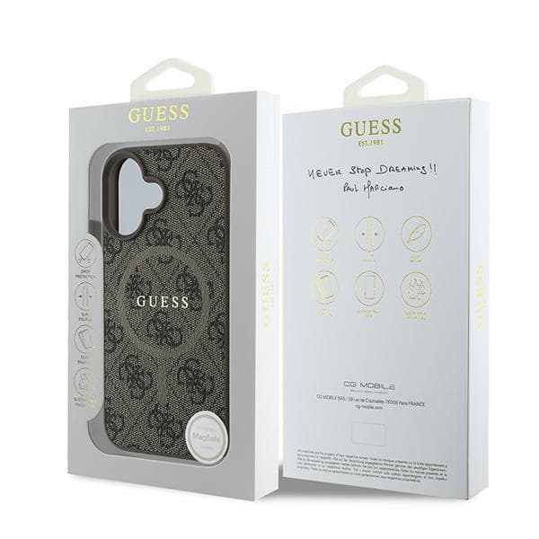 Guess 4G Ring Classic Logo MagSafe-etui til iPhone 16 Plus, brun