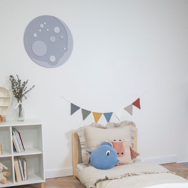 KiddyMoon 3D-reliefväggdekoration för barnrum, MDF-material, månmönster