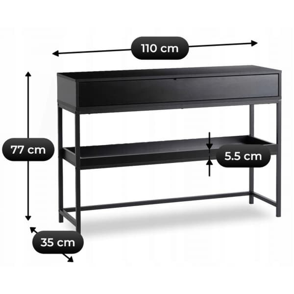 RUBY 100 cm entrekonsol med hylde, sort, moderne