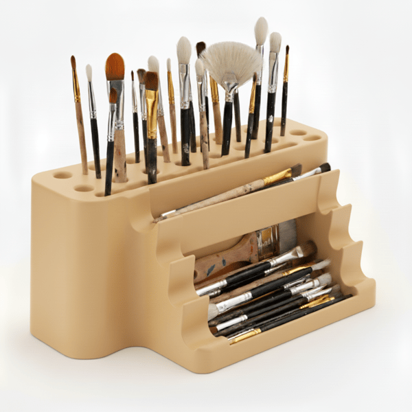 Beige penselförvaring med bricka, 26 platser