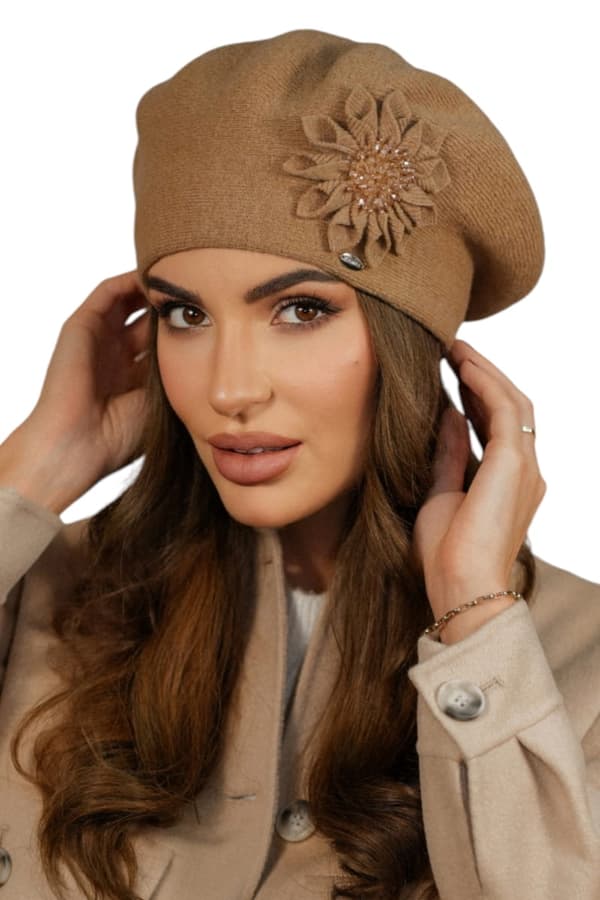 Dame Vinteruld Beret Sand Cameo-Peony