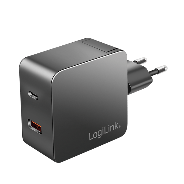 Kaksois-USB-lataussovitin, USB-A/C-seinälaturi, 45 W, musta