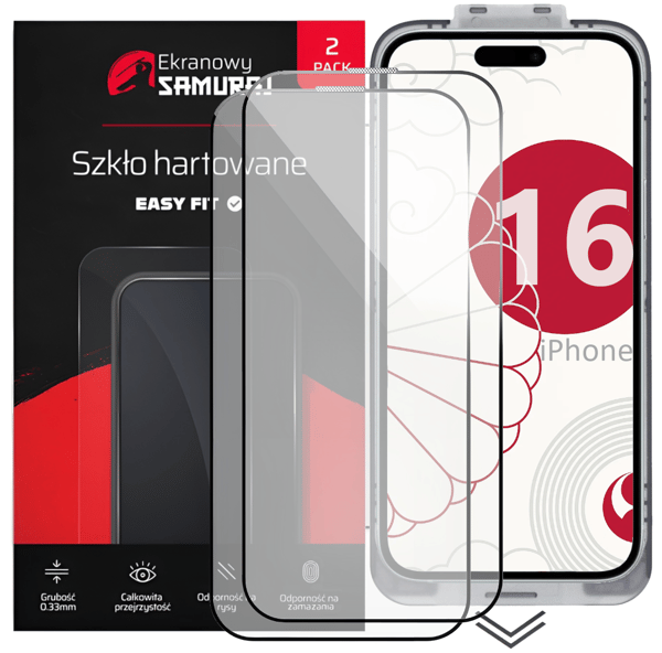 New Screen Samurai Härdat Glas för Apple iPhone 16 med Easy Fit Ram | 2-pack