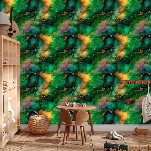 Pullonvihreä, vihreä ja merenvihreä mustetapetti 50x1000 cm