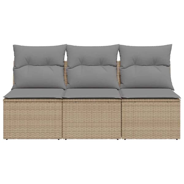 vidaXL 3-sits trädgårdssoffa med kuddar, beige, polyrotting