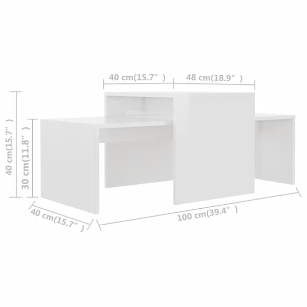 vidaXL sofaborde højglans hvide 100x48x40cm spånplade