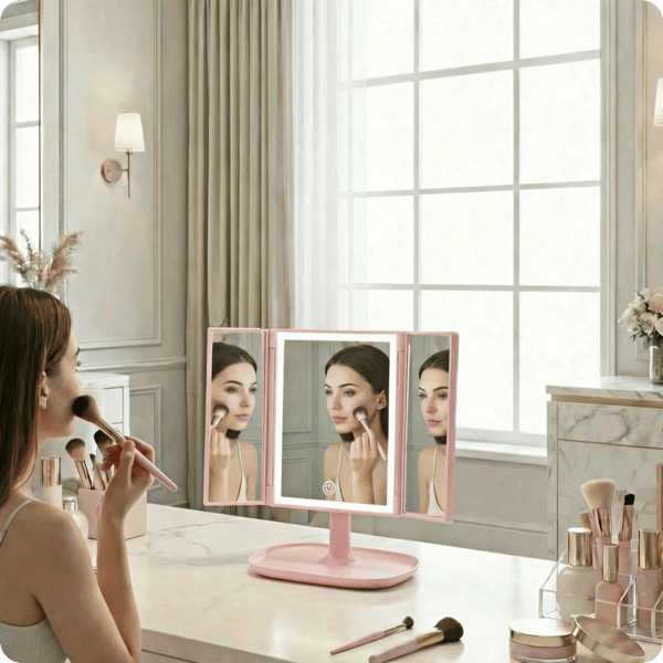 Hollywood pink foldbart makeupspejl 22x17cm LED