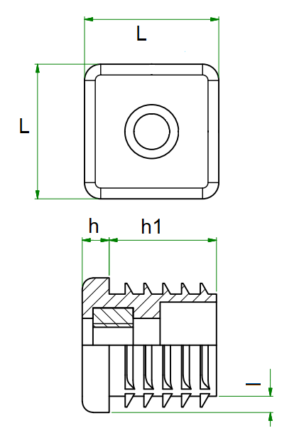 Indsatshætte med metalgevind M6 20x20 20 STK sort