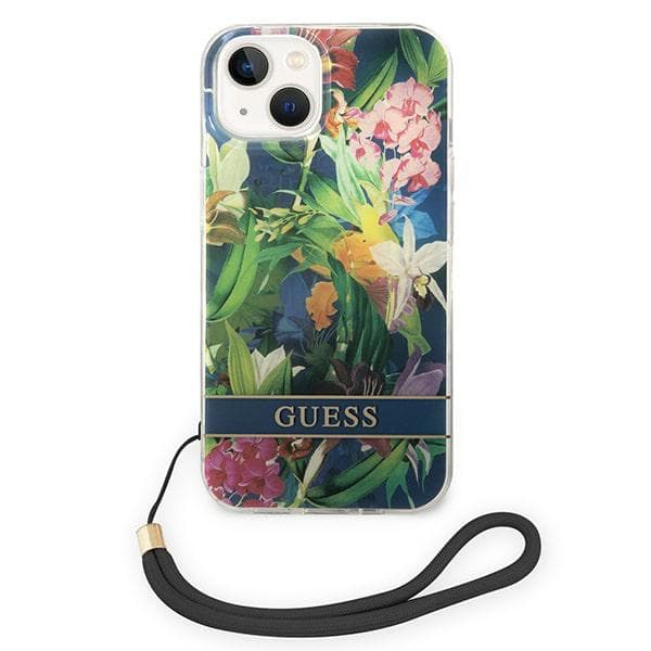 Guess Blommigt Remfodral till iPhone 14, Blå