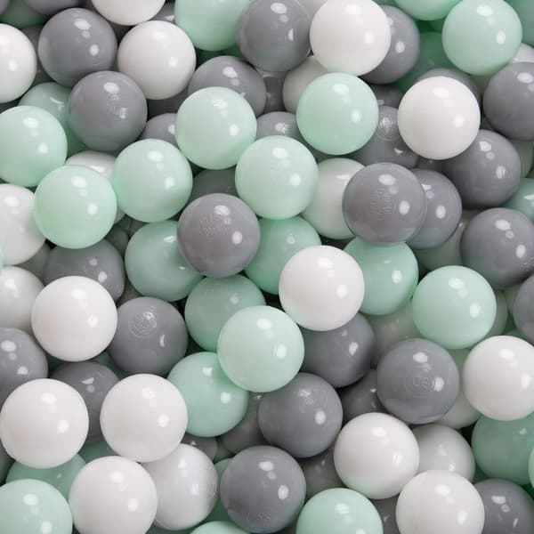 KiddyMoon torr triangulär pool med bollar 7 cm ljusgrå: vit-grå-mint 90x30 cm/200 bollar skumpoolleksak
