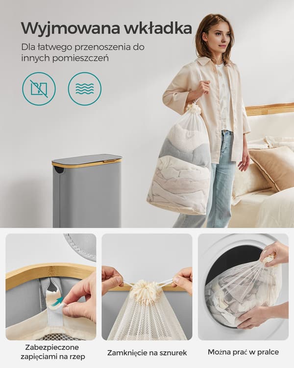 Harmaa pyykkikori kannella 65 L