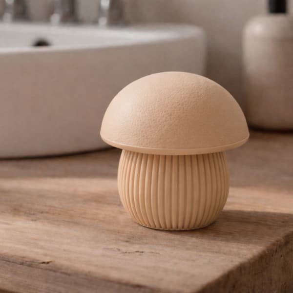Beige svampbehållare för badrum, bomullspinnar
