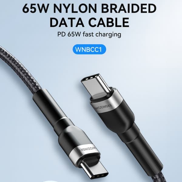 Punottu kaapeli USB-C - USB-C PD 65W 1m musta