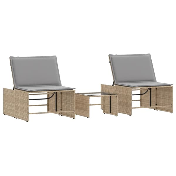 vidaXL Solstolar med bord, set om 2, beige, polyrotting