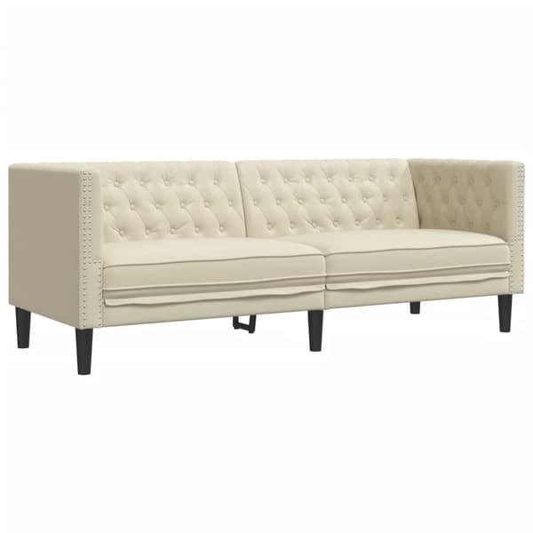 vidaXL Chesterfieldsoffa, 3-sits, krämfärgad, konstläder