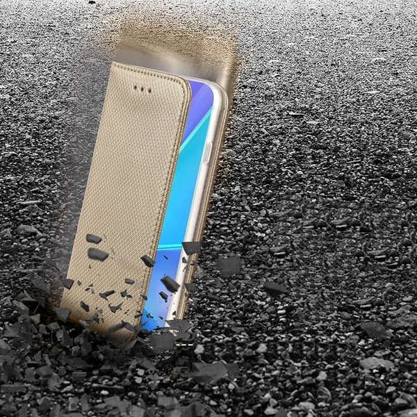 Etui til iPhone 15 SMART MAGNET BOOKETUI LUKKET GULD + 9H Glas