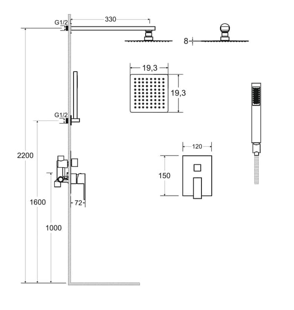 Besco modern varium II krom dolt duschset