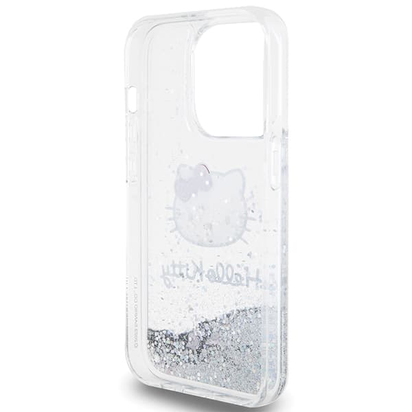 Hello Kitty Liquid Glitter Charms Kitty Head cover til iPhone 15 Pro, sølv
