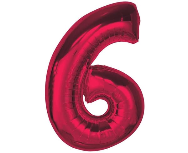 Folieballon nummer 6 rød Smart 92cm