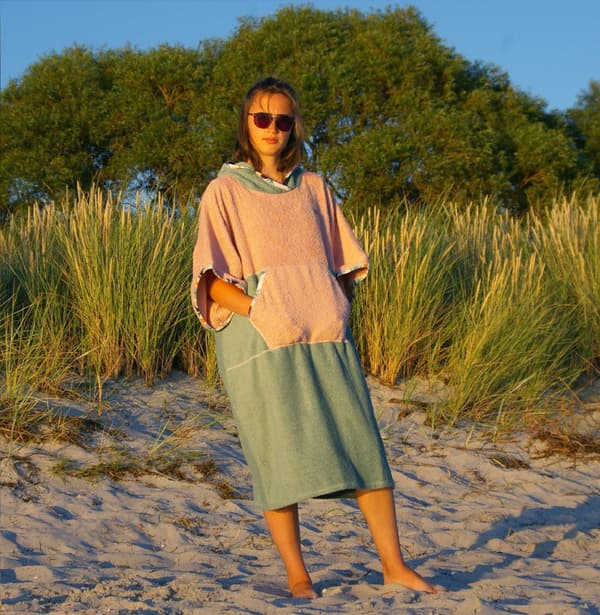 Surfponcho Grön Salvia - bomull M DAM längd 105cm