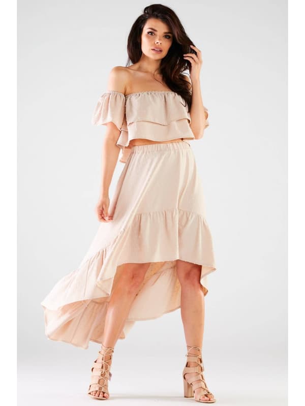 Sommar, asymmetrisk maxikjol, beige S/M