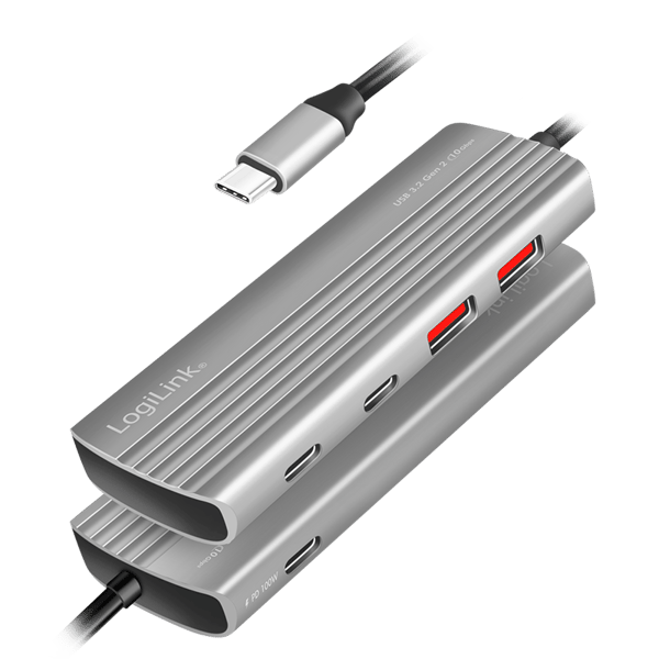 Hubb USB-C 3.2 Gen2 10Gb/s 4x USB PD 100W LogiLink grå 2xUSB-A 2xUSB-C