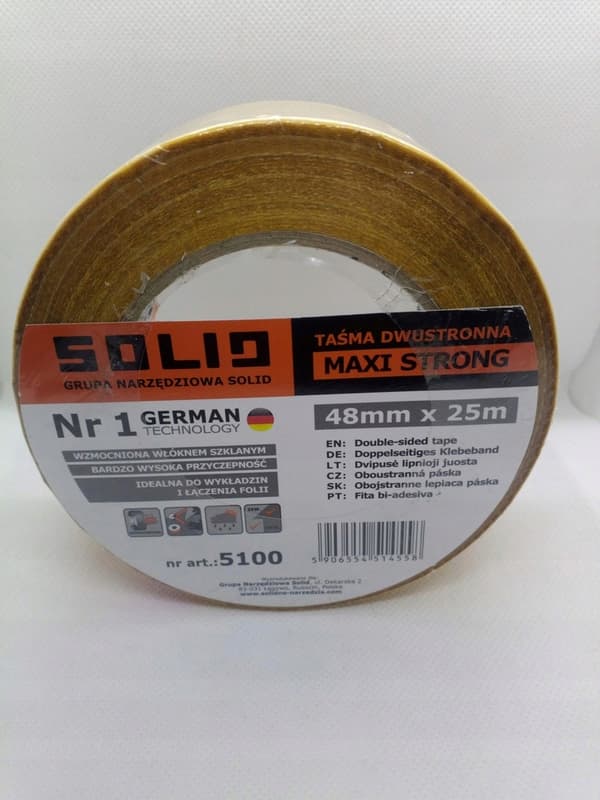 Solid maxi strong dobbeltklæbende tape 48 mm x 25 m