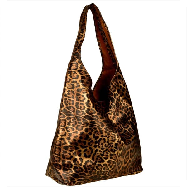 Läderväska, leopardmönster, metallic brun, koppar